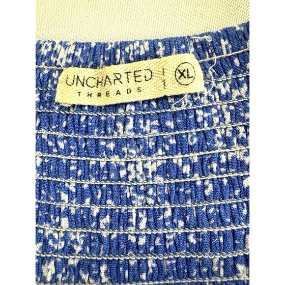 Womens XL Blue Floral Smocked Cottagecore Ruffle Strap Button Front Dress Fairy - Picture 6 of 9